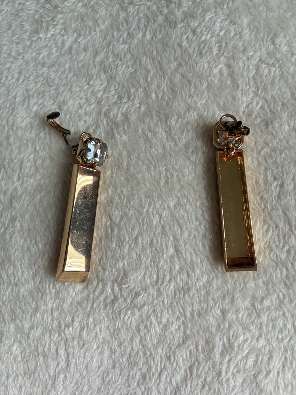 Gold Bar Drop Earrings with Crystal Accent Clip